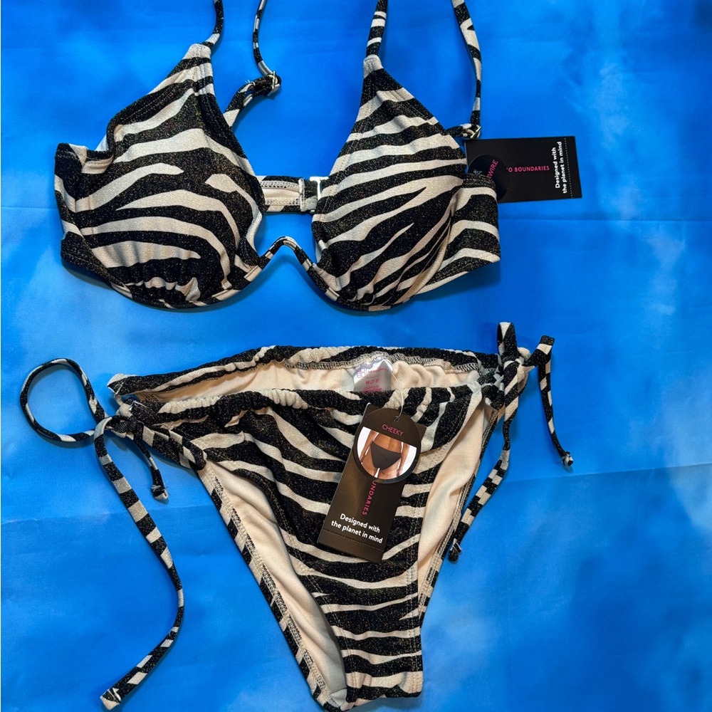 Black and White Zebra Print Bikini with Side Ties